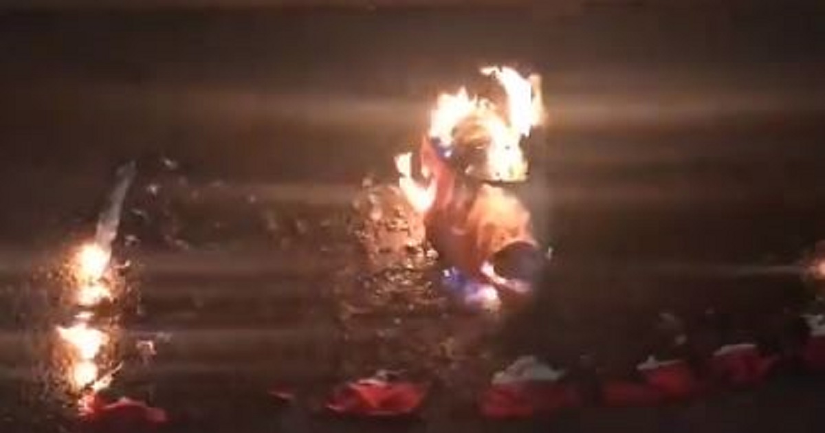 Pig Head on Fire in Portland